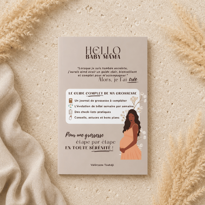 quatrième de couverture du guide de la grossesse Hello Baby Mama, journal de grossesse pour femme enceinte