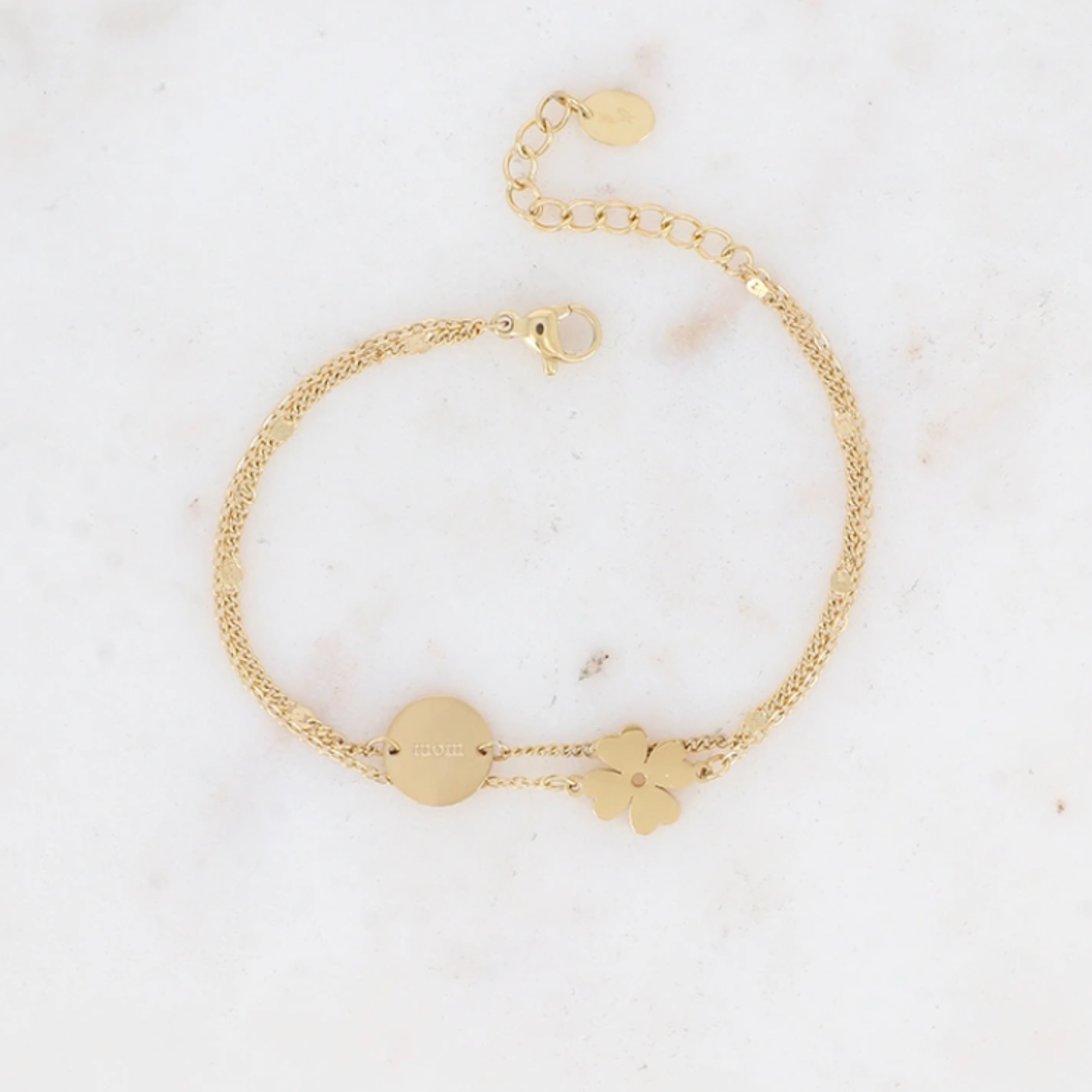 Bracelet en acier inoxydable double rang mom et trèfle