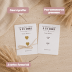 Carte d'annonce de grossesse à gratter avec 2 coeurs