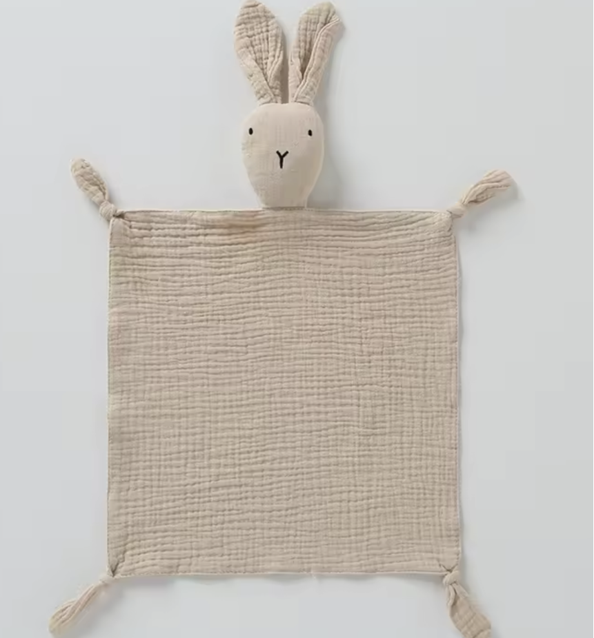 doudou lapin en tissu gaze de coton beige