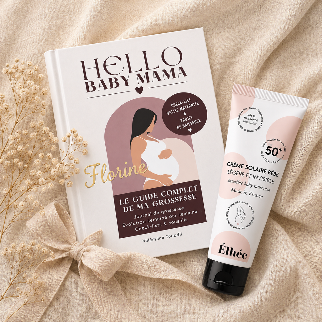 pack grossesse composé d'une crème SPF 50+ et du guide de la grossesse
